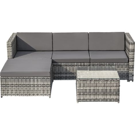 Polyrattan Lounge Ecksofa Set Grau mit Sitz- und Rückenkissen und Glastisch MODENUIT (1/5)