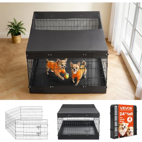 VEVOR Corral Plegable de Metal para Perros Alto de 61 cm 4 Paneles de Malla, Parque de Juego para Mascotas Pequeñas, Base de Tela Oxford y Cubierta Superior con Malla, Accesorios de Estacas Hebillas (1/5)