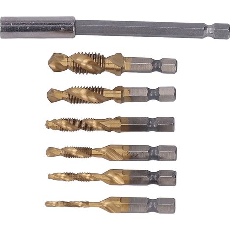 Set aus Kombinationsbohrern und Gewindebohrern, metrische Spiral-Sechskantbohrer M3-M10 für dünnes Stahl- und Aluminiumblech, vergoldet (1/5)