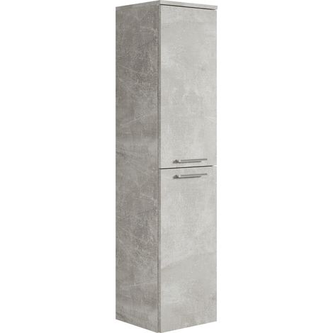 Badplaats – Armoire de salle de bain suspendue Saturnus 35 x 35 x 130 cm – Panneau de particules béton gris – 2 portes – 4 compartiments – Équerres de fixation incluses