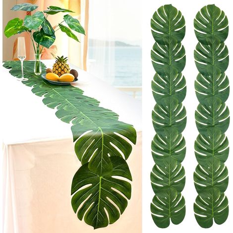 2 Pièces Chemin de Table Monstera Artificielle 28 x 178 cm Chemin de Table Vert Feuille de Palmier Artificielle (1/5)