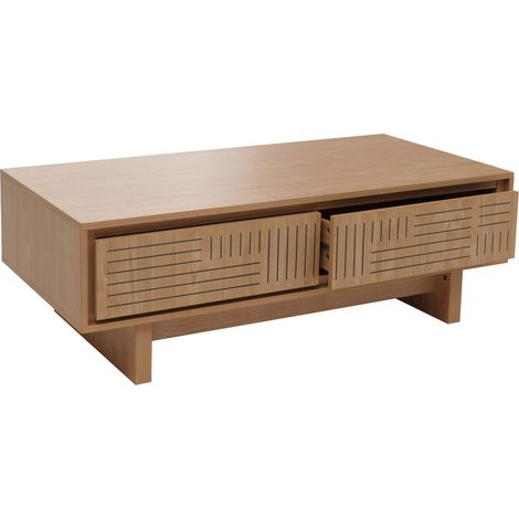 Table basse HWC-O33 table de salon table d'appoint 2 tiroirs 2 compartiments mélamine 40 x 120 x 60 cm - orme natur (1/5)