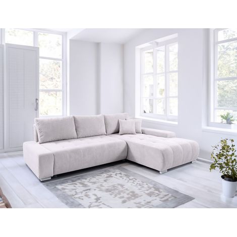 Ecksofa Sofa mit Schlaffunktion VOGAR Stoff Poso Altweiß Ottomane Rechts (1/5)