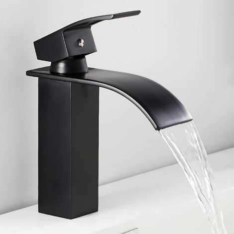 Robinet de Lavabo Cascade Chaud et Froid tout Cuivre Lavabo lavabo salle de bain Noyau de Valve en Céramique(noir)