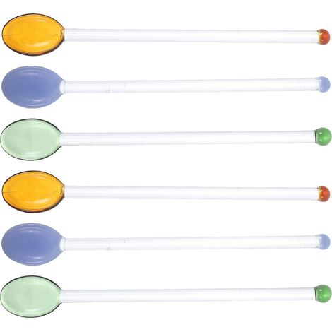 Ensemble de 6 longues cuillères à mélanger transparentes en forme de verre en 3 couleurs, bâtonnets décoratifs pour boissons pour café, thé, cocktails et desserts (1/5)