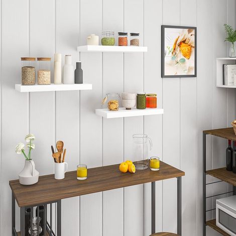 WOLTU 3x Wandregal, Schweberegal MDF Schweberegal, Freischwebendes Regal, für Büro Wohnzimmer Schlafzimmer Küche, 40x22.9x3.8 cm, Weiß