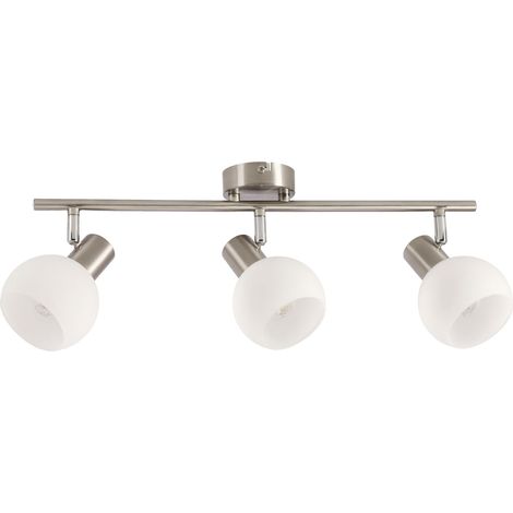 Plafonnier moderne chrome, 3 globes verre blanc E14 (1/2)