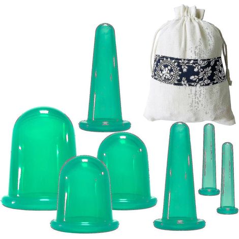Ventouses en silicone en forme de pot pour massage anti-cellulite, soulagement des douleurs du visage et du corps (Couleur: Vert) - lot de 7 (1/3)