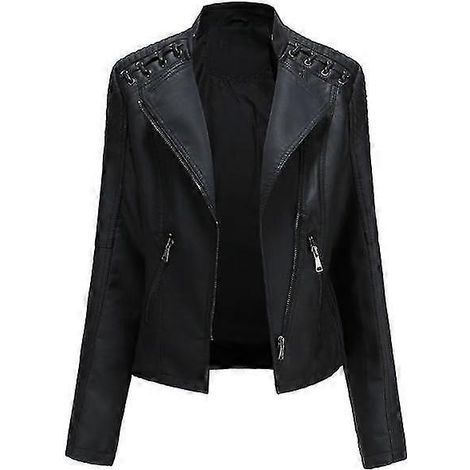 Veste en cuir pour femme, style décontracté, fermeture éclair, disponible en 12 couleurs stcyv(M noir) (1/4)