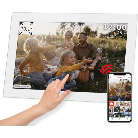 Kruger&Matz FRAMEO Wi-Fi 10,1" digitaler Bilderrahmen, hochwertiges weißes Panel