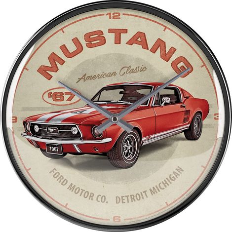 Horloge rétro, Mustang GT 1967 Red, Idée de Cadeau pour Fans de Voitures, décoration Murale Cuisine, Design Vintage, Ø 31 cm (1/5)