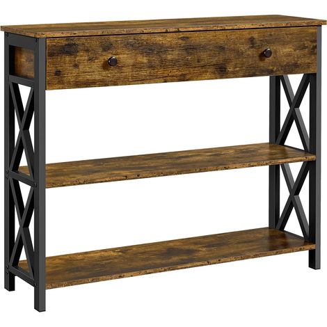 Yaheetech – Table console industrielle 3 niveaux en MDF et métal – 1 tiroir 2 étagères – Dimensions 100x30x80 cm – Brun rustique pour salon et couloir (1/5)
