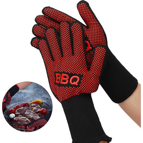 Gants de protection contre la chaleur jusqu'à 800 °C (1482 °F) : ignifugés, antidérapants et résistants au feu, pour barbecue, four à micro-ondes et cuisson au four. (1/5)