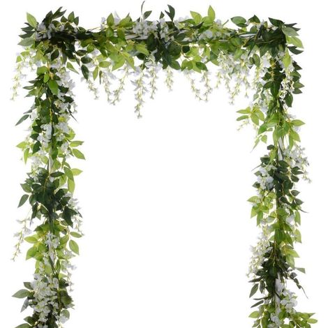 – Guirlande de fleurs artificielles en soie 2 m – Glycine et lierre avec feuilles vertes – Lot de 2 pour décoration murale et événements (1/3)