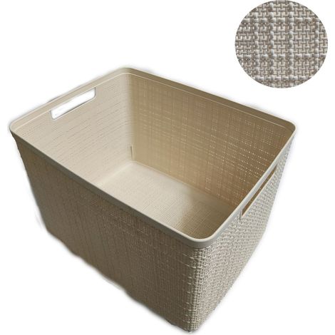 Elegante cesto grande in juta plastica beige h.36x28x23 cm (1/10)