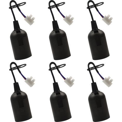 6 PCS Douille de Lampe E27 Support d'ampoule E27 rénovation Douille Noir Douille de Bâtiment avec Câble Douille de Chantier 4A 250V Base de Lumière Douille de Suspension (max.60W) (1/5)