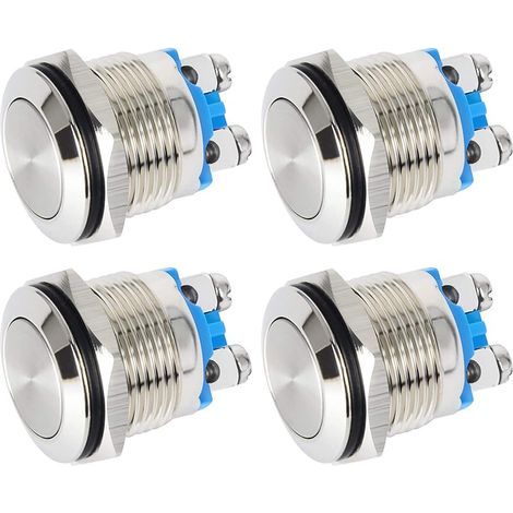 Stück 16 mm wasserdichte Verriegelungs-Drucktaster mit Schraubklemmen 3A/12V/24V/125V/250V Edelstahl-Metall-Drucktaster (Flachkopf) (1/5)