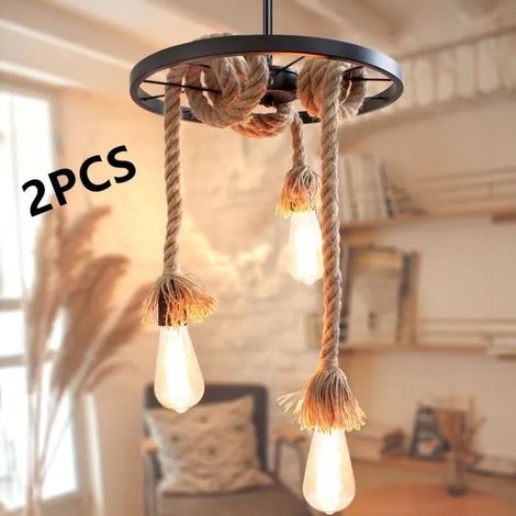 Lot de 2 Lampe Suspension Industrielle - Corde de Chanvre - Métal - DIY (1/4)