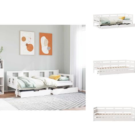 Lit de jour et tiroirs sans matelas blanc 80x200 cm bois massif - Lit De Jour - Lits De Jour - Canapé-lit - Lit D'invité (1/5)