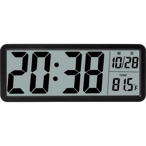 Horloge murale numérique silencieuse avec date/heure/température, grand écran, alimentation polyvalente par piles/USB, grand écran LCD de 8 pouces, affichage 12/24 heures (1/5)