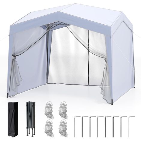 GOPLUS Tonnelle Jardin Exterieur Pliant 3 X 3 M, Tente de Réception avec Moustiquaire, Parois LatéralesAmovible Hauteur 2,65/2,75 M, Facile à Monter pour Fête, Pique-Nique, Camping (avec VoileBlanc) (1/5)