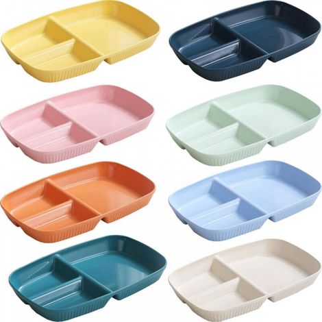 Coffret de rangement, lot de 8 assiettes à 3 compartiments, assiettes diététiques incassables pour le contrôle des portions, assiettes saines en ABS pour adultes, assiettes à dessert réutilisables (1/5)