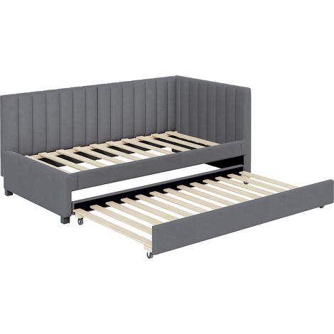 Letto estraibile imbottito 90 x 200 cm in velluto grigio con rete a doghe HOMVRA (1/5)