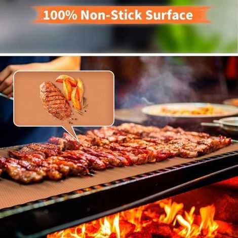Tapis Cuisson - Cuivre - 40 x 33 cm - Pour Barbecue Gaz Charbon Electrique - Réutilisable - Lot De 7 (1/4)