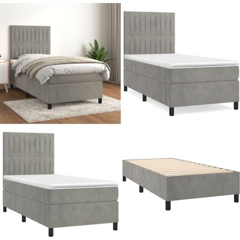 Boxspringbett mit Matratze Hellgrau 90x190 cm Samt - Boxspringbett - Samtbett - Doppelbett - Bett Mit Kopfteil - Hellgraues Bett - Home & Living (1/5)