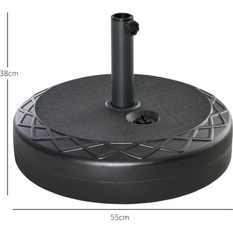 Socle pour mât de parasol Ø38/48 mm, supporte jusqu'à 30 kg d'eau ou 40 kg de sable, en PEHD noir, Ø55 x 38 cm, support stable pour jardin (1/5)