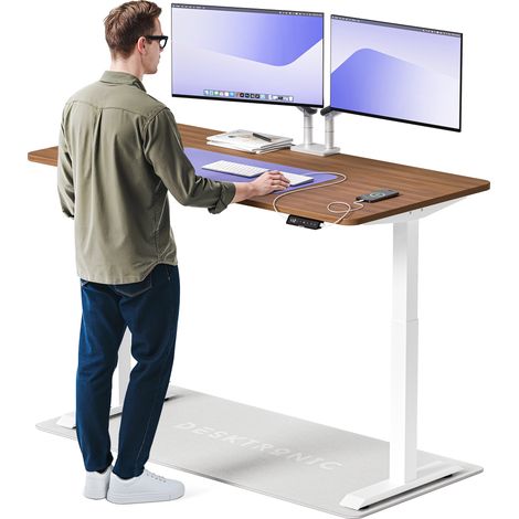 Desktronic Bureau assis debout HomeOne - 160x80cm - Blanc/Noyer