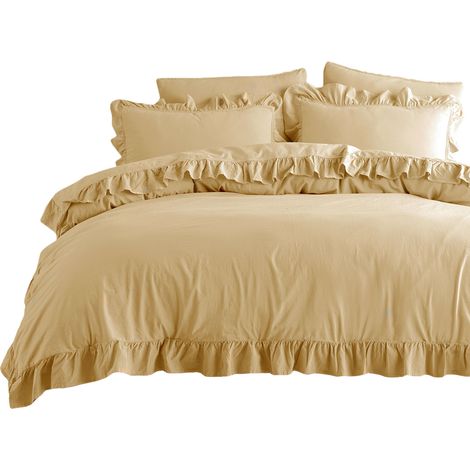 Bettwäsche-Set 220x200 cm, 100 % gekräuselte Baumwolle mit Rüschen, Naturcreme (1/4)