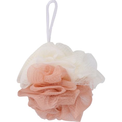 Lot de 2 éponges de bain en maille délicate, exfoliantes et moussantes, luffa réutilisable, douche élégante, bicolore, simple et raffinée (1/5)