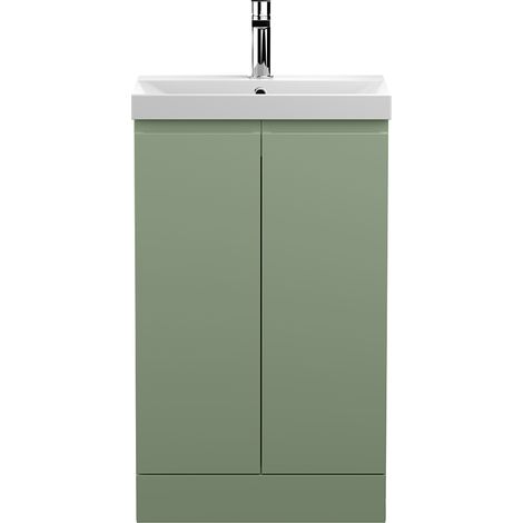 Hudson Reed Urban Floor Standing 2-Door Vanity Unit with Basin 3 Satin Green - 500mm Wide (1/5)