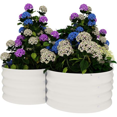 Lot de 2 bacs potagers surélevés en acier galvanisé 0,6 mm, Bacs de culture carrés avec finition poudre, design floral anti-rouille (1/5)