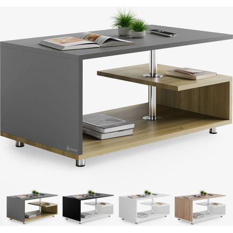 CASARIA® Couchtisch Orlando 95x55x50cm 3 Ablagen Holz Höhenverstellbar Edelstahlfüße Wohnzimmertisch Sofatisch Tisch  holz grau