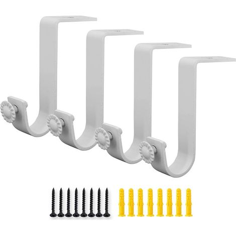 Lot de 4 supports de fixation plafond tringle à rideaux 25mm – Fer haute qualité – Longueur 7,5cm – Largeur 1,5cm – Finition blanche (1/5)