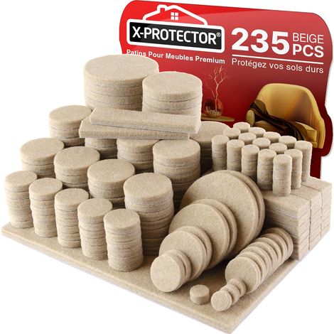235 Patins Feutre Auto-Adhésifs Beige - Protection Sols et Meubles - Assortiment Tailles Variées - Pour Chaises Tables Salon (1/5)