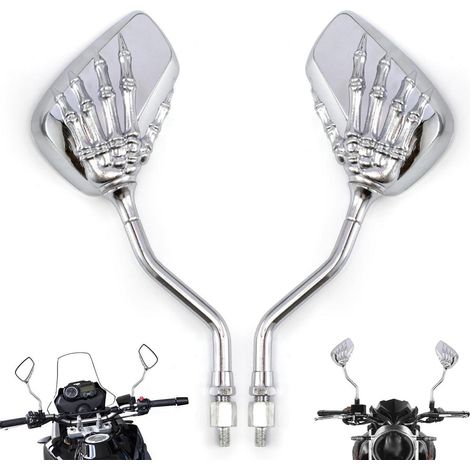 Motorrad Rückspiegel Totenkopf Chrom E-geprüft 8/10mm Universal Silber (1/5)