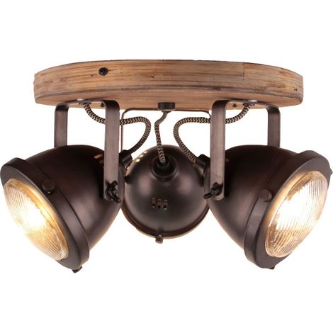 BRILLIANT Carmen Wood Spot rond 3 flammes en acier brûlé / bois Luminaires d'intérieur, spots, cocarde  3x PAR51, GU10, 5W, convient pour lampes à réflecteur (non fournies)  A ++  Têtes pivota (1/3)