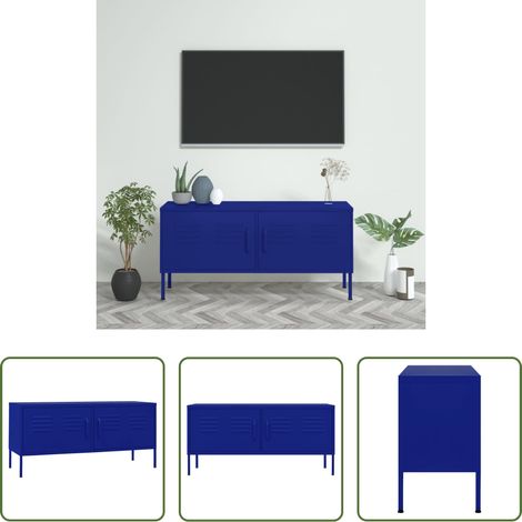 Meuble de salon -  Meuble TV Bleu marine 105x35x50 cm Acier (1/5)