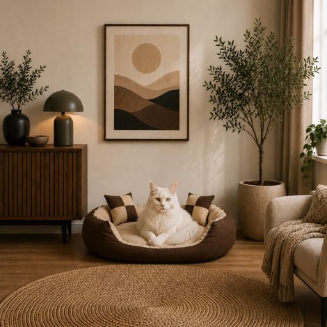 belviona Katzenkörbchen 4-in-1, wendbares Katzenbett mit niedrigem Einstieg, kratzfest & wasserabweisend, 85x70 cm, braun/beige (1/5)