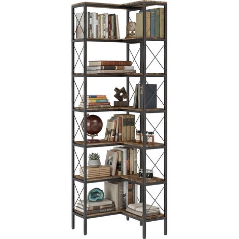 Étagère d'angle à 6 niveaux, système de rangement métallique pour salon, chambre, bureau, 60 x 60 x 200 cm, marron rustique (1/5)