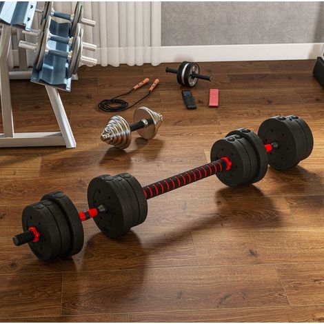 Manubri regolabili 2 in 1 20 kg convertibili in bilanciere, metallo e HDPE nero HAVRYA (1/5)