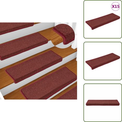 Alfombras para escaleras decorativas - vidaXL Felpudos para escaleras 15 unidades 65x21x4 cm burdeos borde rectangular - Alfombras para escaleras de piso