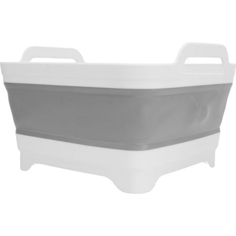 Bac à vaisselle pliable RV, bassine escamotable avec bouchon de vidange et poignée latérale, plateau de rangement cuisine, cuve robuste, lavage pratique en voyage, camping et camping-car. (1/5)