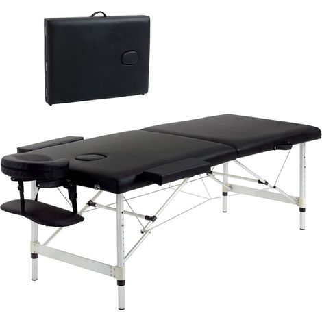 Table de massage pliable 2 parties en aluminium légère et portable, table de soins esthétique noire, sac de transport offert (1/5)
