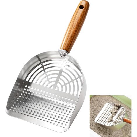 Stainless Steel Cat Litter Scoop - Easily Cleans Lump Litter with 4mm and 10mm Sieve - Long Handle and Hanging Hook - Stainless Metal Design (1/5)