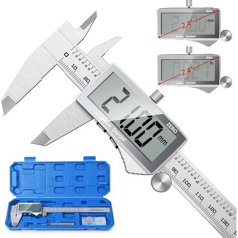 Calibrador digital, calibrador profesional de 150 mm, micrómetro digital de precisión, nonio de acero inoxidable con conversión mm/pulgada y pantalla LCD, resistente a salpicaduras. (1/5)
