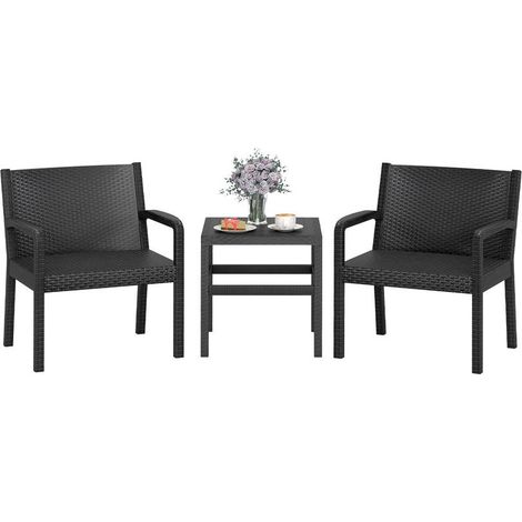 Ensemble 3 Pièces Salon de Jardin Noir Détente Plein Air avec 2 Fauteuils et Table Basse pour Balcon Terrasse (1/5)